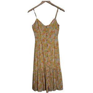 Mimi Chica Medium Yellow Orange Ditsy Floral Sleeveless Button Down Dress Boho